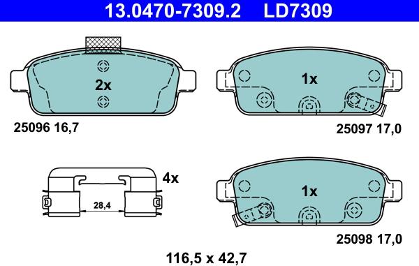 ATE 13.0470-7309.2 - Тормозные колодки, дисковые, комплект unicars.by