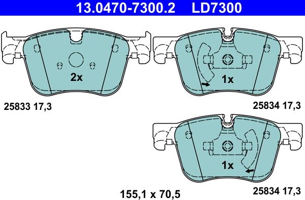 ATE 13.0470-7300.2 - Тормозные колодки, дисковые, комплект unicars.by