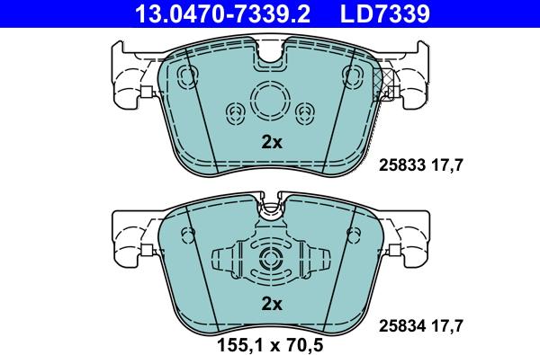 ATE 13.0470-7339.2 - Тормозные колодки, дисковые, комплект unicars.by