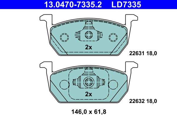 ATE 13.0470-7335.2 - Тормозные колодки, дисковые, комплект unicars.by