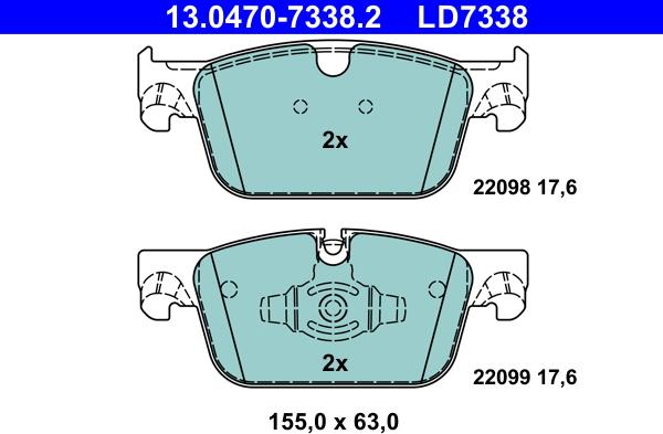 ATE 13.0470-7338.2 - Тормозные колодки, дисковые, комплект unicars.by