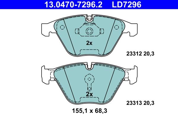 ATE 13.0470-7296.2 - Тормозные колодки, дисковые, комплект unicars.by