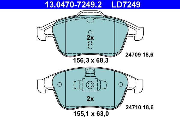 ATE 13.0470-7249.2 - Тормозные колодки, дисковые, комплект unicars.by