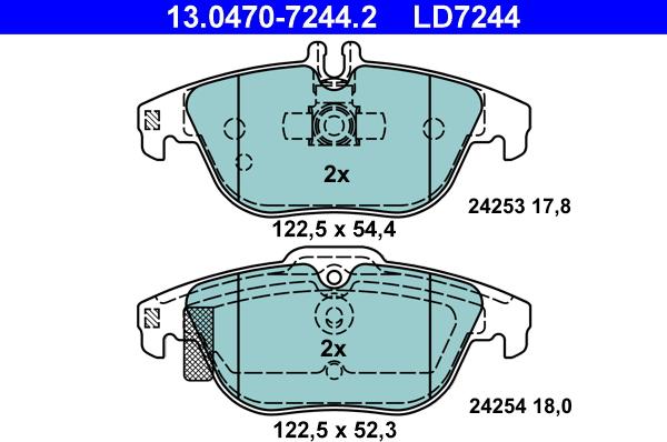 ATE 13.0470-7244.2 - Тормозные колодки, дисковые, комплект unicars.by