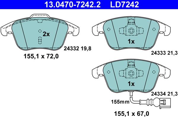 ATE 13.0470-7242.2 - Тормозные колодки, дисковые, комплект unicars.by