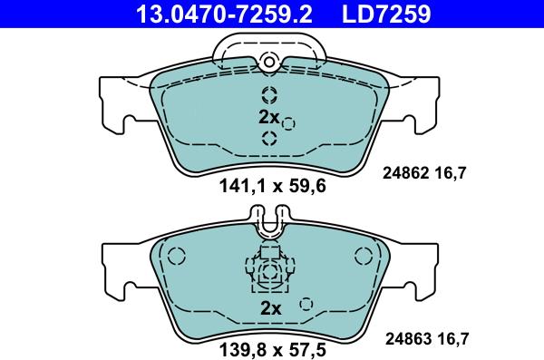 ATE 13.0470-7259.2 - Тормозные колодки, дисковые, комплект unicars.by