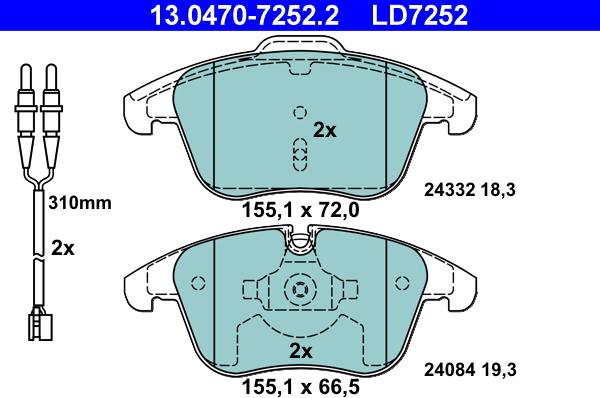 ATE 13.0470-7252.2 - Тормозные колодки, дисковые, комплект unicars.by