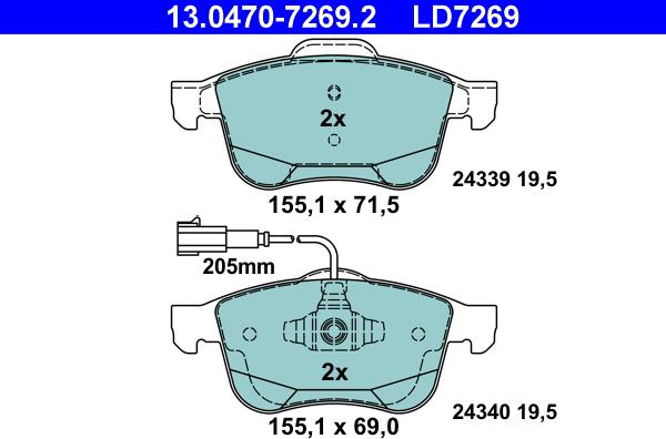 ATE 13.0470-7269.2 - Тормозные колодки, дисковые, комплект unicars.by