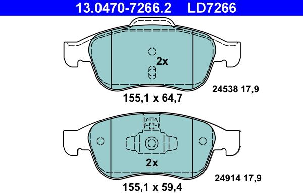 ATE 13.0470-7266.2 - Тормозные колодки, дисковые, комплект unicars.by