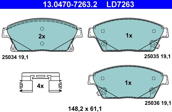 ATE 13.0470-7263.2 - Тормозные колодки, дисковые, комплект unicars.by