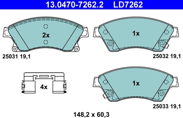 ATE 13.0470-7262.2 - Тормозные колодки, дисковые, комплект unicars.by