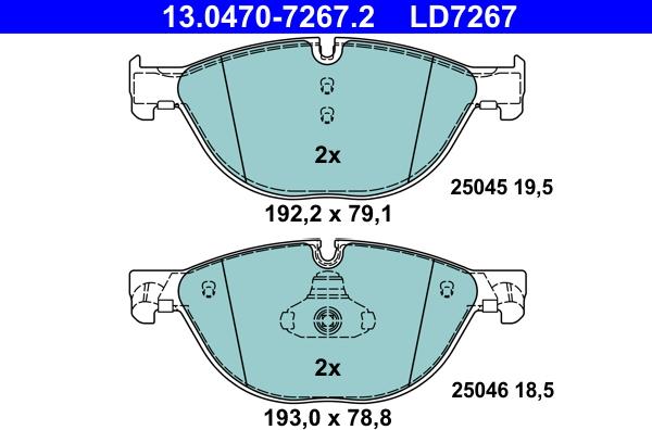 ATE 13.0470-7267.2 - Тормозные колодки, дисковые, комплект unicars.by