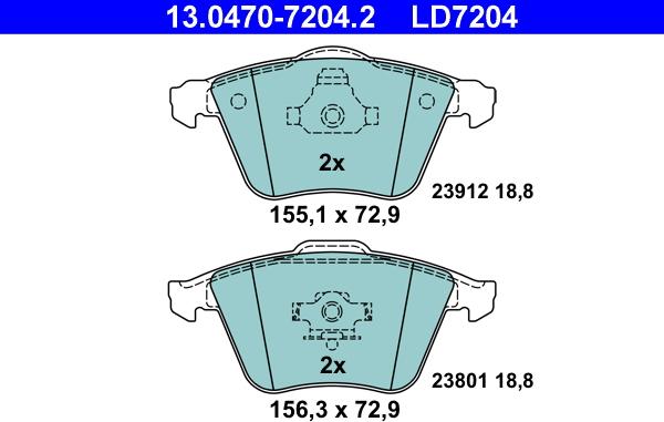 ATE 13.0470-7204.2 - Тормозные колодки, дисковые, комплект unicars.by