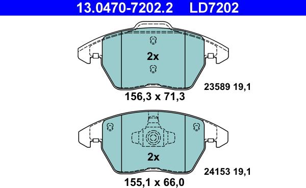 ATE 13.0470-7202.2 - Тормозные колодки, дисковые, комплект unicars.by