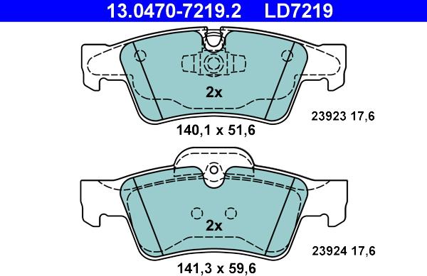 ATE 13.0470-7219.2 - Тормозные колодки, дисковые, комплект unicars.by