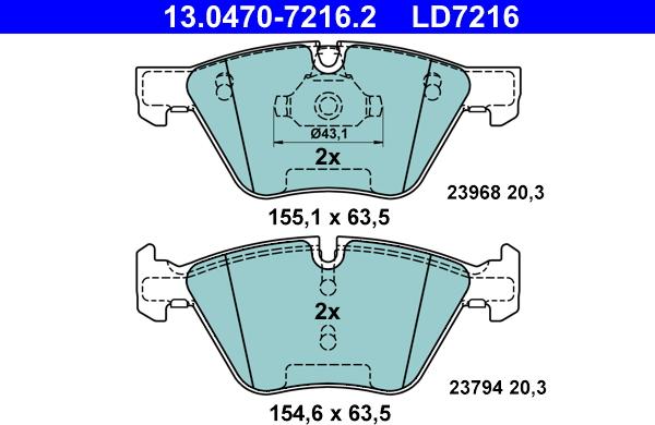 ATE 13.0470-7216.2 - Тормозные колодки, дисковые, комплект unicars.by