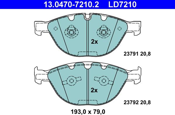 ATE 13.0470-7210.2 - Тормозные колодки, дисковые, комплект unicars.by