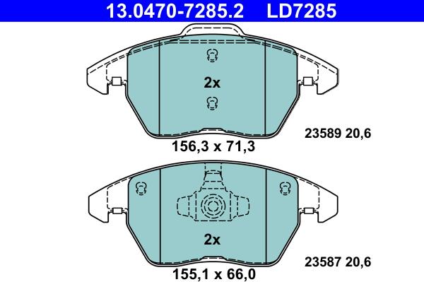 ATE 13.0470-7285.2 - Тормозные колодки, дисковые, комплект unicars.by