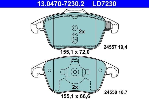 ATE 13.0470-7230.2 - Тормозные колодки, дисковые, комплект unicars.by