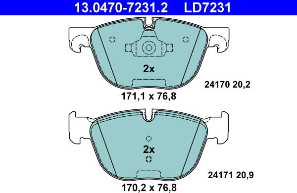 ATE 13.0470-7231.2 - Тормозные колодки, дисковые, комплект unicars.by