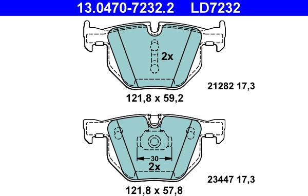 ATE 13.0470-7232.2 - Тормозные колодки, дисковые, комплект unicars.by