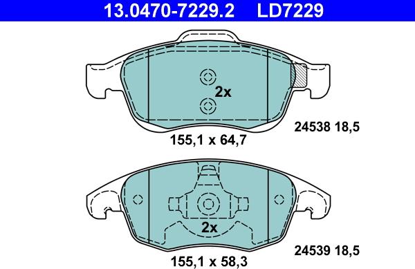 ATE 13.0470-7229.2 - Тормозные колодки, дисковые, комплект unicars.by