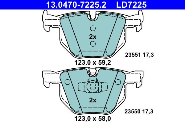 ATE 13.0470-7225.2 - Тормозные колодки, дисковые, комплект unicars.by