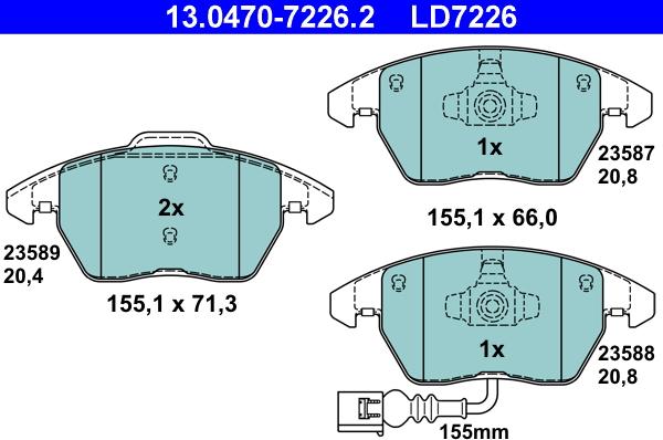 ATE 13.0470-7226.2 - Тормозные колодки, дисковые, комплект unicars.by