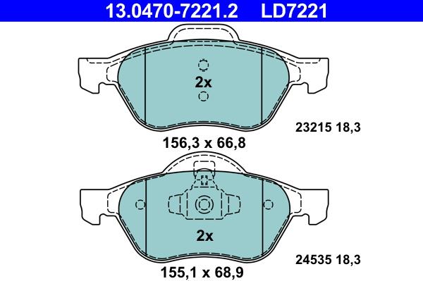 ATE 13.0470-7221.2 - Тормозные колодки, дисковые, комплект unicars.by