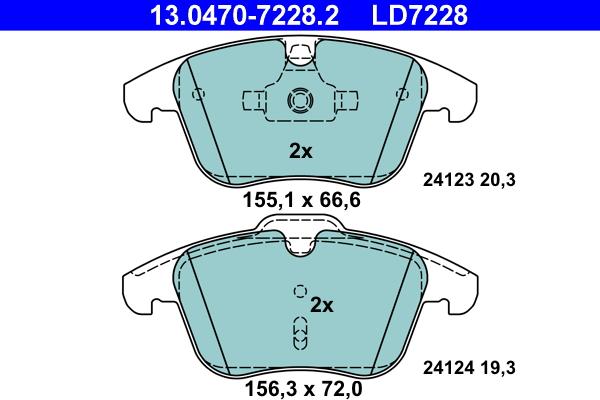 ATE 13.0470-7228.2 - Тормозные колодки, дисковые, комплект unicars.by