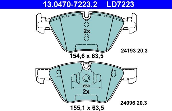 ATE 13.0470-7223.2 - Тормозные колодки, дисковые, комплект unicars.by