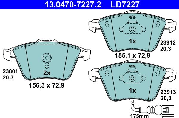 ATE 13.0470-7227.2 - Тормозные колодки, дисковые, комплект unicars.by