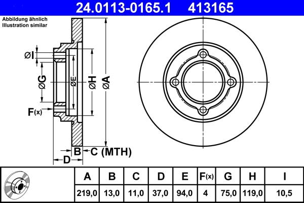 ATE 24.0113-0165.1 - Тормозной диск unicars.by