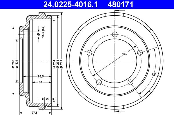 ATE 24.0225-4016.1 - Тормозной барабан unicars.by