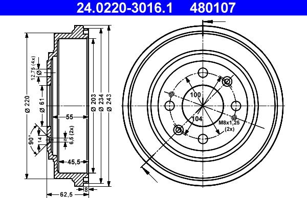 ATE 24.0220-3016.1 - Тормозной барабан unicars.by