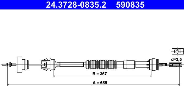 ATE 24.3728-0835.2 - Трос, управление сцеплением unicars.by