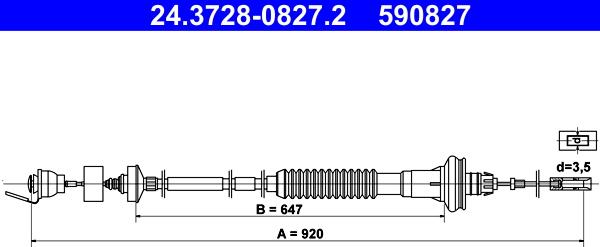 ATE 24.3728-0827.2 - Трос, управление сцеплением unicars.by