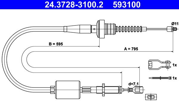 ATE 24.3728-3100.2 - Трос, управление сцеплением unicars.by