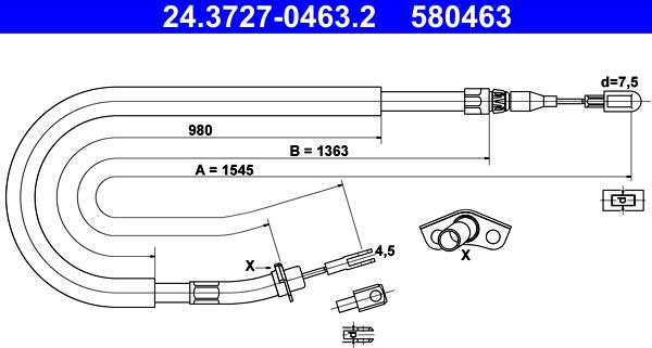 ATE 24.3727-0463.2 - Тросик, cтояночный тормоз unicars.by