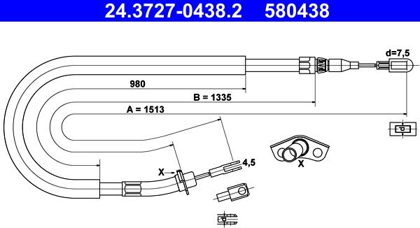 ATE 24.3727-0438.2 - Тросик, cтояночный тормоз unicars.by