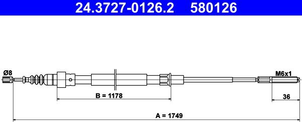 ATE 24.3727-0126.2 - Тросик, cтояночный тормоз unicars.by