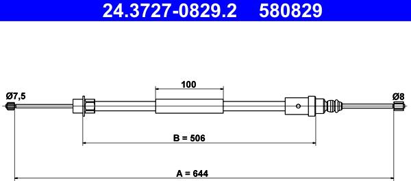 ATE 24.3727-0829.2 - Тросик, cтояночный тормоз unicars.by