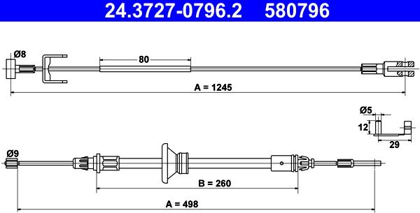 ATE 24.3727-0796.2 - Тросик, cтояночный тормоз unicars.by