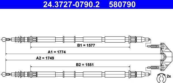 ATE 24.3727-0790.2 - Тросик, cтояночный тормоз unicars.by