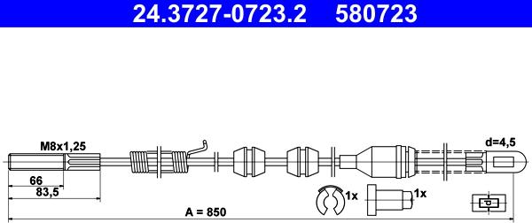 ATE 24.3727-0723.2 - Тросик, cтояночный тормоз unicars.by
