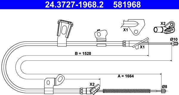 ATE 24.3727-1968.2 - Тросик, cтояночный тормоз unicars.by