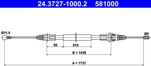 ATE 24.3727-1000.2 - Тросик, cтояночный тормоз unicars.by