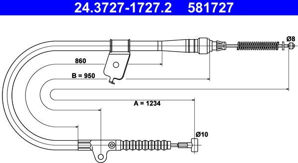 ATE 24.3727-1727.2 - Тросик, cтояночный тормоз unicars.by