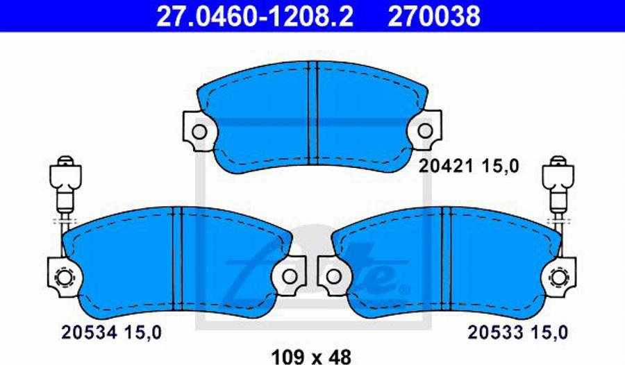 ATE 270038 - Тормозные колодки, дисковые, комплект unicars.by