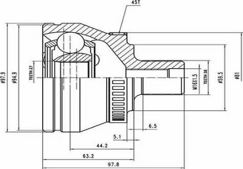 Aywiparts AW1510162A - Шарнирный комплект, ШРУС, приводной вал unicars.by